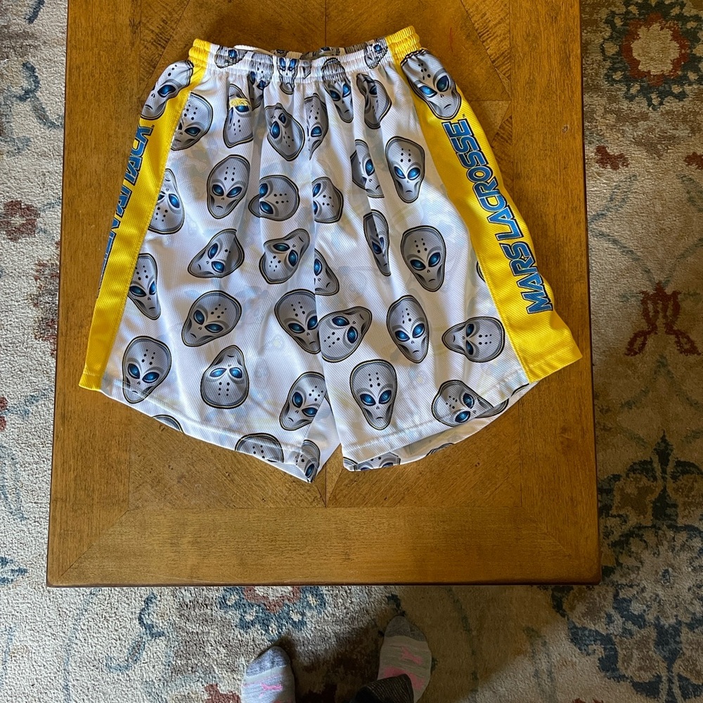 Lacrosse White and Yellow Graphic Athletic Shorts